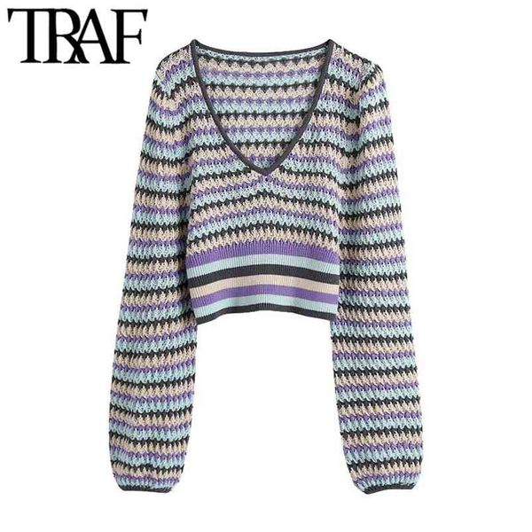 women fashion color striped cropped knitted sweater vintage v neck lantern sleeve female pullovers chic 210507, White
women fashion color striped cropped knitted sweater vintage v neck lantern sleeve female pullovers chic 210507, White