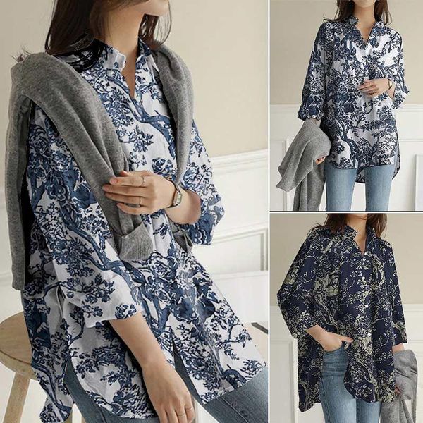 women blouse female stylish side split tunic button casual loose plus size lady daily floral printed shirts women's blouses &, White
women blouse female stylish side split tunic button casual loose plus size lady daily floral printed shirts women's blouses &, White