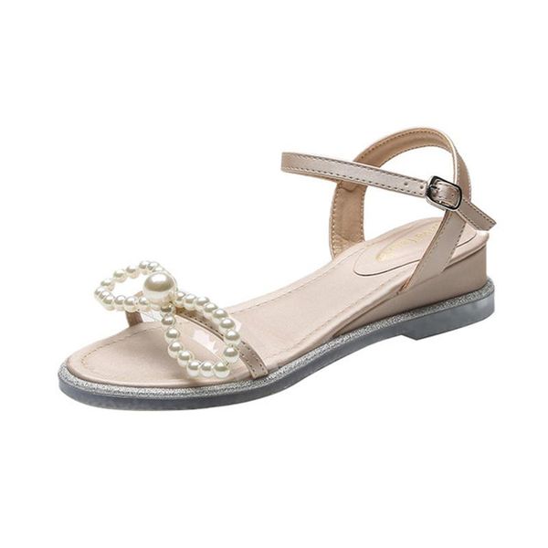 sandals women's shoes 2021 summer round toe flat pearl soft bottom wedge with a word beach, Black 
sandals women's shoes 2021 summer round toe flat pearl soft bottom wedge with a word beach, Black