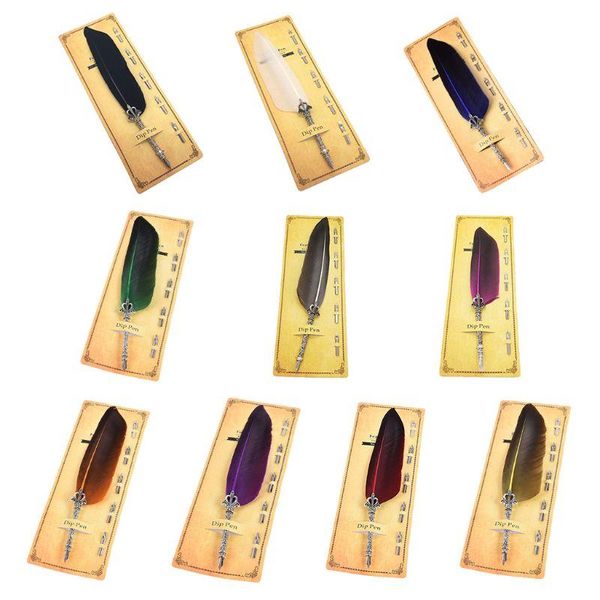 

colorful feather metal pen nib bed dip writing ink quill pens set for school stationery gifts art supplies l29k fountain