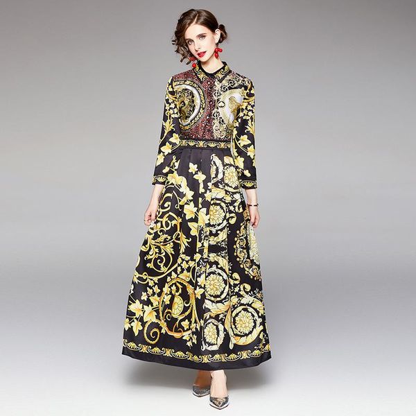 casual dresses baroque printed runway vintage maxi dress 2021 autumn women long sleeve office lapel slim a-line elegant party frock, Black;gray
casual dresses baroque printed runway vintage maxi dress 2021 autumn women long sleeve office lapel slim a-line elegant party frock, Black;gray