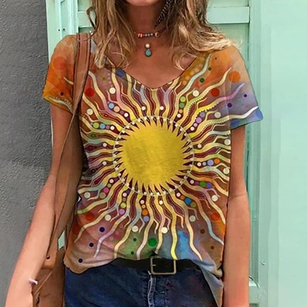 women's t-shirt vintage short sleeve abstract sun printed v-neck summer female harajuku daily plus size #p1, White
women's t-shirt vintage short sleeve abstract sun printed v-neck summer female harajuku daily plus size #p1, White