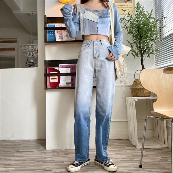 design gradient high-waist jeans women spring and summer 2021 new trend straight loose wide-leg pants harajuku denim trousers, Black;white
design gradient high-waist jeans women spring and summer 2021 new trend straight loose wide-leg pants harajuku denim trousers, Black;white