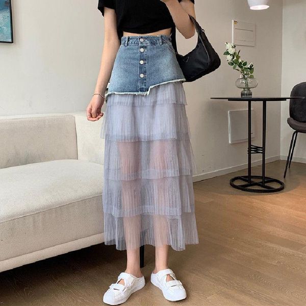 skirts 2021 summer women denim tulle women's mesh patchwork skirt female tassel streetwear saia high waist jeans w203, Black
skirts 2021 summer women denim tulle women's mesh patchwork skirt female tassel streetwear saia high waist jeans w203, Black