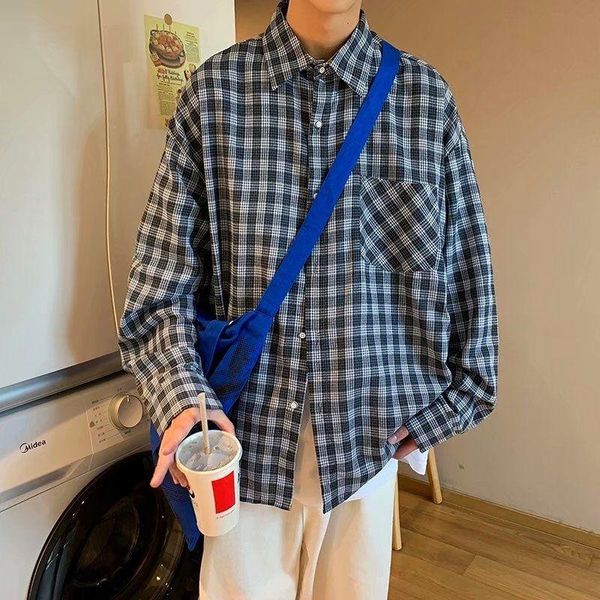 men's casual shirts retro plaid men loose long sleeve jacket bottoming shirt outer male clothes cotton four seasons 2021, White;black
men's casual shirts retro plaid men loose long sleeve jacket bottoming shirt outer male clothes cotton four seasons 2021, White;black