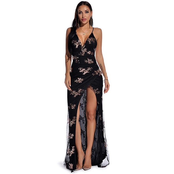 luxury evening party dresses suspender sequin nightclub women's, Black