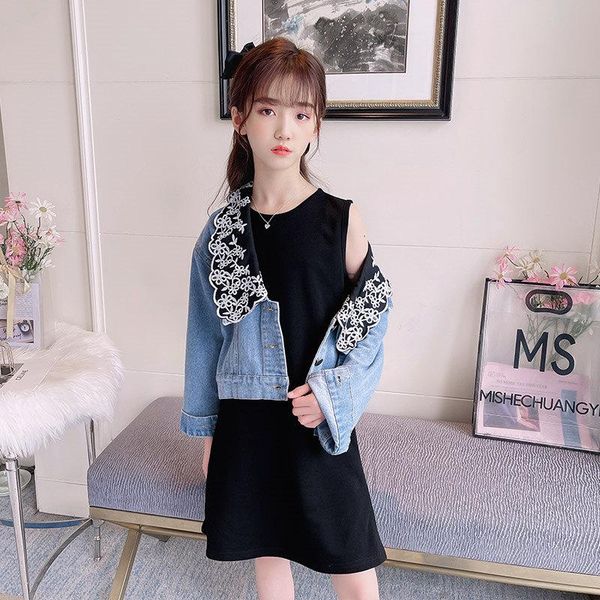 clothing sets teenage girls outfits embroider collar denim jackets and black sleeveless dress two pieces spring autumn kids, White
clothing sets teenage girls outfits embroider collar denim jackets and black sleeveless dress two pieces spring autumn kids, White