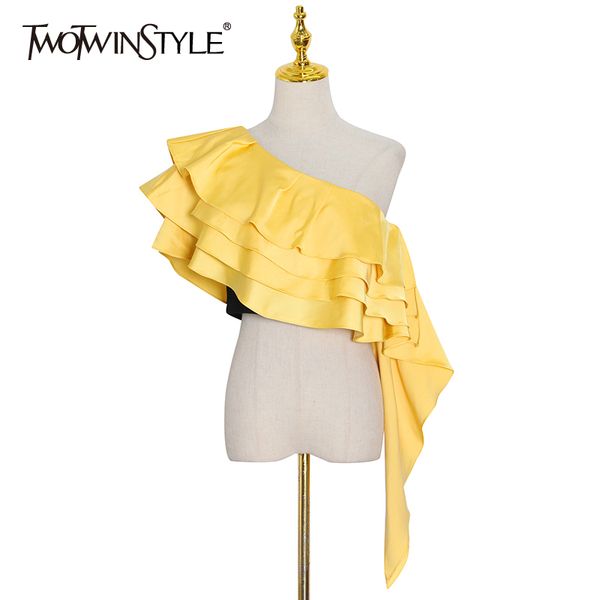 twotwinstyle black patchwork ruffle shirt for women asymmetrical collar sleeveless short female fashion clothing 210517, White
twotwinstyle black patchwork ruffle shirt for women asymmetrical collar sleeveless short female fashion clothing 210517, White
