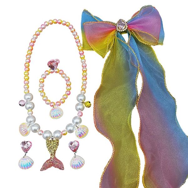 earrings & necklace 6pc kids girl sequined mermaid taile pearl shell pendant bracelet ear clip ring bow hairclip set gift with bells, Silver
earrings & necklace 6pc kids girl sequined mermaid taile pearl shell pendant bracelet ear clip ring bow hairclip set gift with bells, Silver
