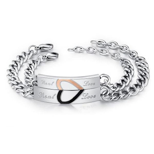 link, chain stainless steel couple bracelets & bangles real love heart for women men lovers' jewelry one piece drop, Black 
link, chain stainless steel couple bracelets & bangles real love heart for women men lovers' jewelry one piece drop, Black