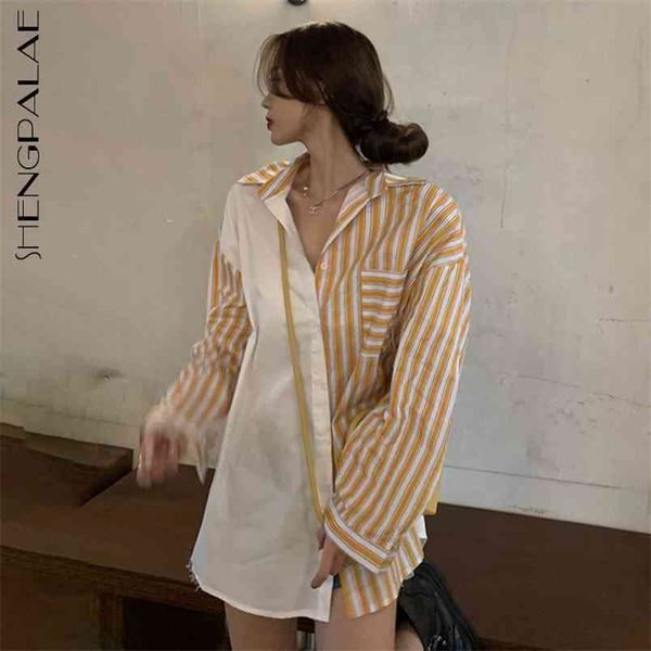 contrast striped shirt women's summer laple large size single breasted long sleeve female fashion 210427, White
contrast striped shirt women's summer laple large size single breasted long sleeve female fashion 210427, White