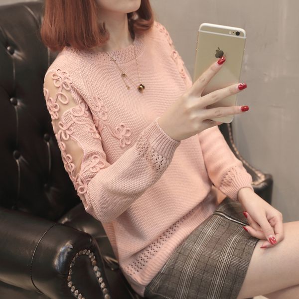 women's sweaters female thin knitted sweater with lace, casual long sleeve jumper round collar and 6 female mesh colours yihq, White;black
women's sweaters female thin knitted sweater with lace, casual long sleeve jumper round collar and 6 female mesh colours yihq, White;black