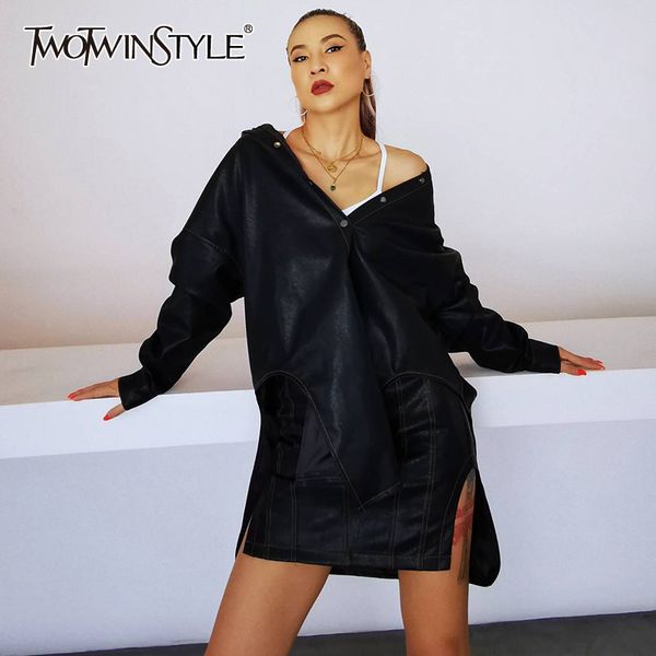 twotwinstyle pu leather black suit for women lapel long sleeve a line mini skirts casual two piece set female fashion 210517, White
twotwinstyle pu leather black suit for women lapel long sleeve a line mini skirts casual two piece set female fashion 210517, White