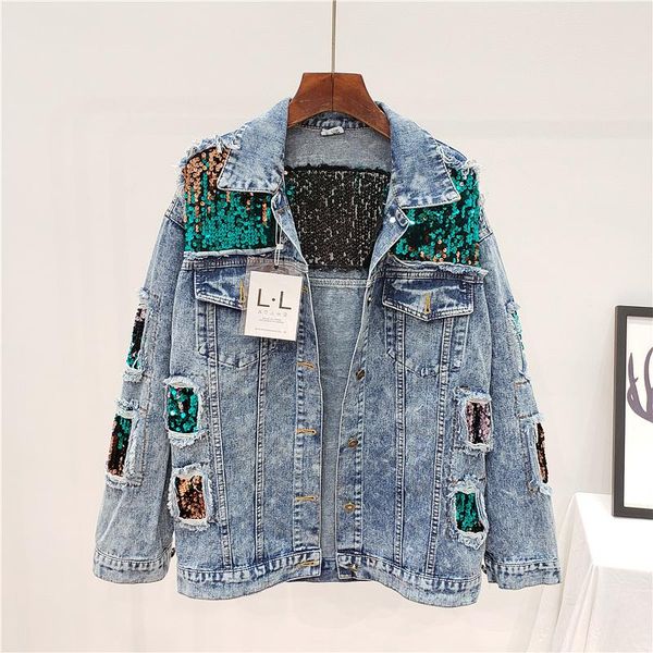 women's jackets denim women jacket autumn 2021 spring vintage collision color sequins shiny loose coat long sleeve outerwear female fas, Black;brown
women's jackets denim women jacket autumn 2021 spring vintage collision color sequins shiny loose coat long sleeve outerwear female fas, Black;brown