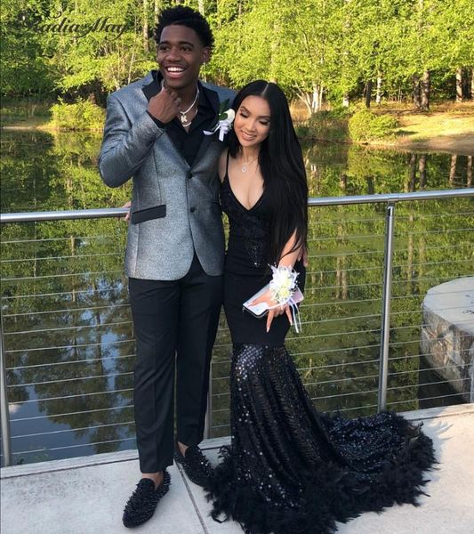 party dresses v-neck black mermaid prom for girls feather train sparkly sequins african graduation gala gowns formal dress, White;black
party dresses v-neck black mermaid prom for girls feather train sparkly sequins african graduation gala gowns formal dress, White;black
