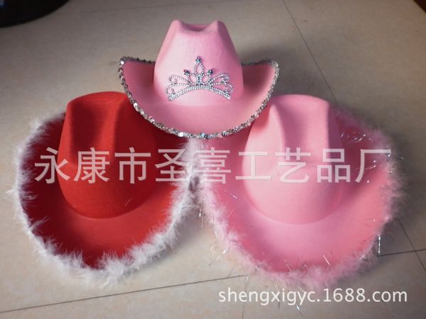 christmas cowboy hat feather sequin crown day, Blue;gray