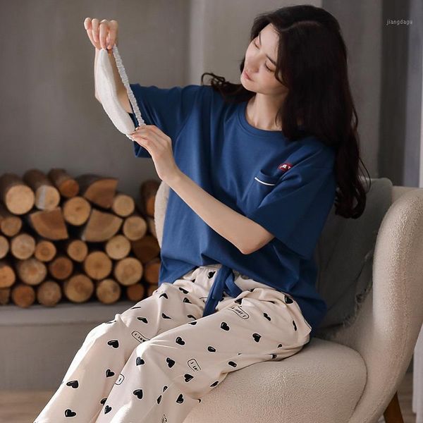 summer round neck cotton short-sleeved pajamas suit women's simple korean version of homewear cute casual soft sleepwear men's, Black;brown
summer round neck cotton short-sleeved pajamas suit women's simple korean version of homewear cute casual soft sleepwear men's, Black;brown
