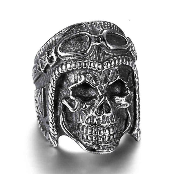 ring accessories pilot skull titanium steel men's bracelet, Silver