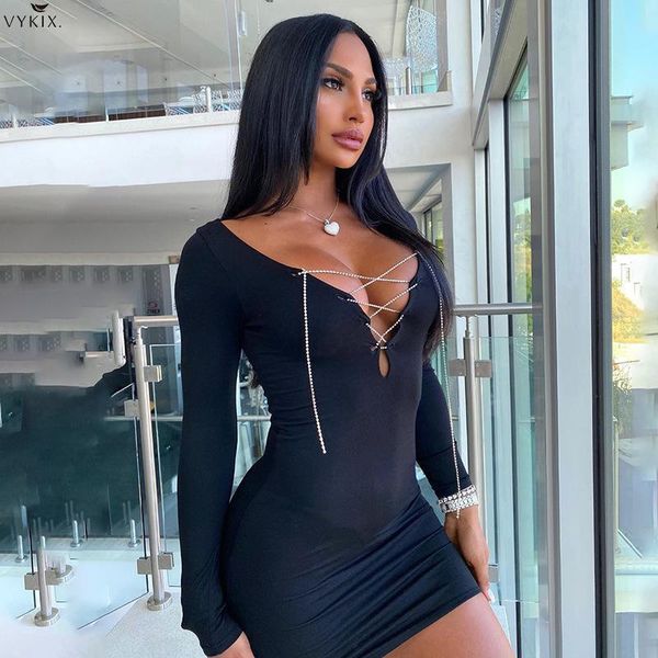 korean style bodycon black long sleeve dress women v neck cut out chain tie up club mini party streetwear clubwear dresses casual, Black;gray
korean style bodycon black long sleeve dress women v neck cut out chain tie up club mini party streetwear clubwear dresses casual, Black;gray
