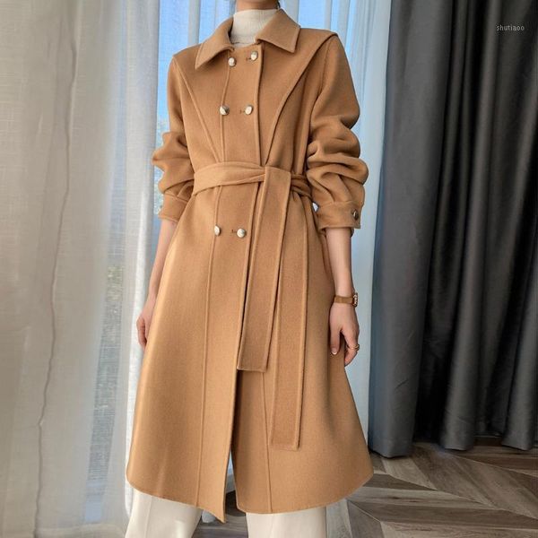 women's wool & blends women 2021 autumn winter fashion double-sided cashmere coats female long woolen outwear ladies solid color jacket, Black
women's wool & blends women 2021 autumn winter fashion double-sided cashmere coats female long woolen outwear ladies solid color jacket, Black