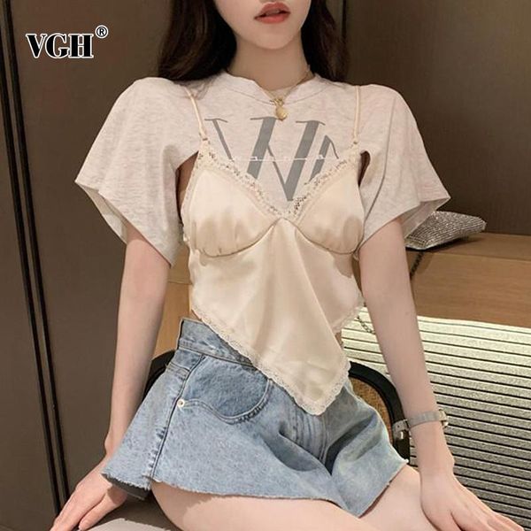 women's t-shirt vgh print patchwork lace t shirt for women o neck short sleeve casual fake two shirts female fashion clothes, White
women's t-shirt vgh print patchwork lace t shirt for women o neck short sleeve casual fake two shirts female fashion clothes, White