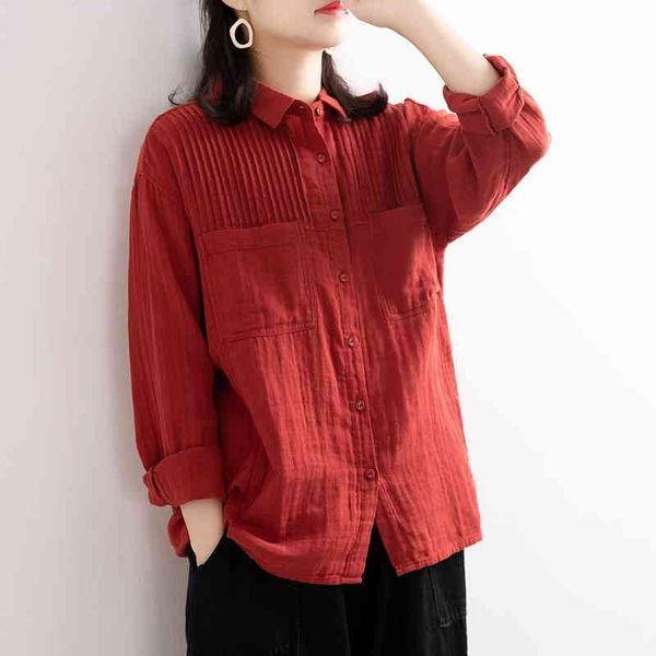 spring vintage turn down collar cotton blouse long sleeve loose casual pleated shirts women solid color bj003 210525, White
spring vintage turn down collar cotton blouse long sleeve loose casual pleated shirts women solid color bj003 210525, White