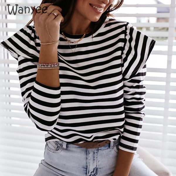 women's t-shirt spring autumn fashion clothing casual party ruffle shoulder stylish round neck long sleeve striped, White
women's t-shirt spring autumn fashion clothing casual party ruffle shoulder stylish round neck long sleeve striped, White