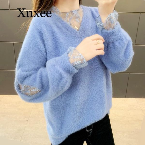 women sweater v-neck pillover warm autumn winter solid hollow lace korean minimalism sweaters wool white blue elegant women's, White;black
women sweater v-neck pillover warm autumn winter solid hollow lace korean minimalism sweaters wool white blue elegant women's, White;black