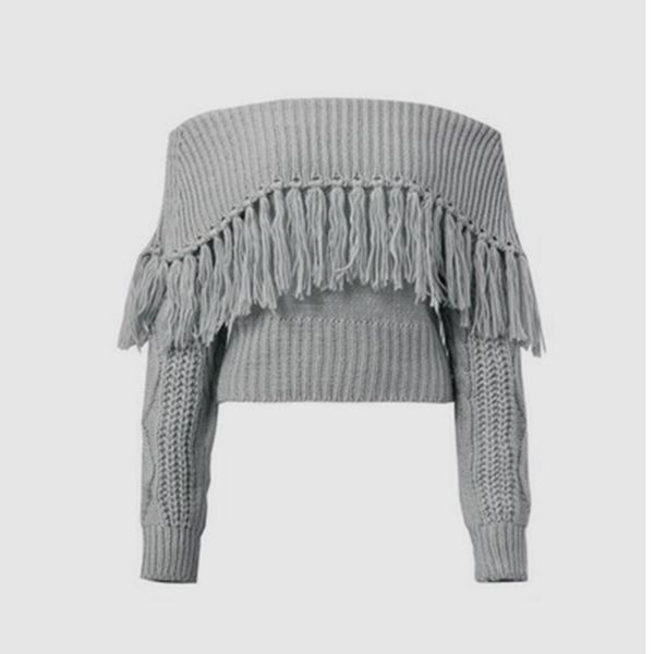 women sweater knitted pullovers tassel long sleeve slash neck yellow beige gray m0387 210514, White;black
women sweater knitted pullovers tassel long sleeve slash neck yellow beige gray m0387 210514, White;black