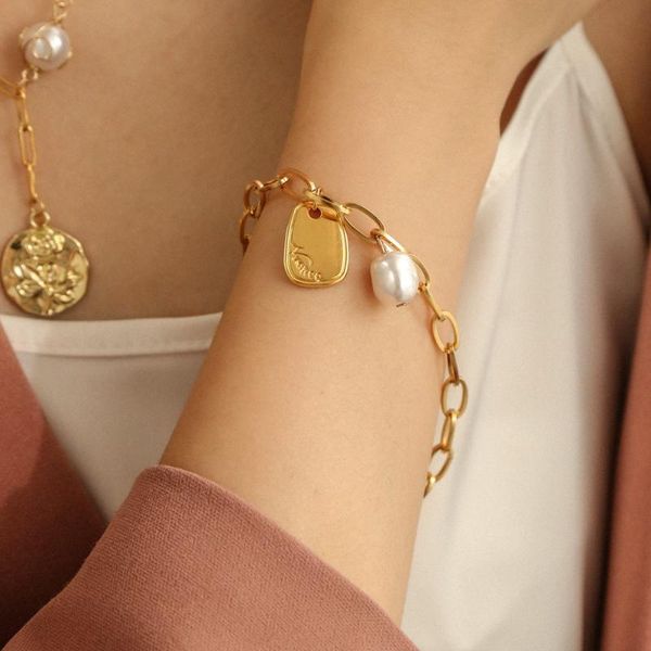charm bracelets baroque pearl bracelet stainless steel gold plated chain hip hop lettering tag trend jewelry, Golden;silver
charm bracelets baroque pearl bracelet stainless steel gold plated chain hip hop lettering tag trend jewelry, Golden;silver