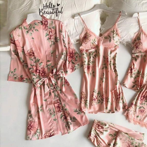 5pcs floral printed silk women sleepwear satin loose robe bathrobe trousers shorts sleeveless lingerie set pajamas g3, Black;red
5pcs floral printed silk women sleepwear satin loose robe bathrobe trousers shorts sleeveless lingerie set pajamas g3, Black;red