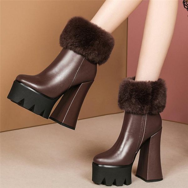 boots winter chunky platform shoes women genuine leather high heel snow female round toe warm fur pumps, Black
boots winter chunky platform shoes women genuine leather high heel snow female round toe warm fur pumps, Black