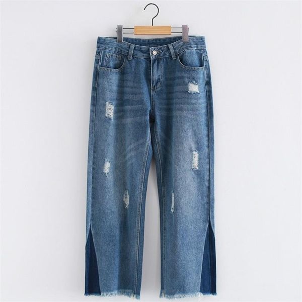 spring korean washed jeans for women tassel loose wide leg pants patchwork hole ripped plus size boyfriend trousers women's, Blue
spring korean washed jeans for women tassel loose wide leg pants patchwork hole ripped plus size boyfriend trousers women's, Blue