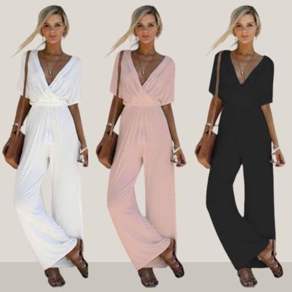 women's jumpsuits & rompers 2021 summer fashion european american v-neck solid color large size thin wide legs straight casual jumpsuit, Black;white
women's jumpsuits & rompers 2021 summer fashion european american v-neck solid color large size thin wide legs straight casual jumpsuit, Black;white