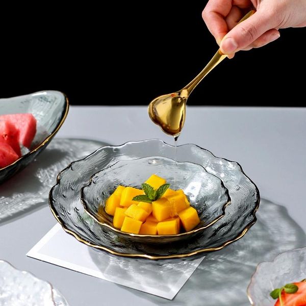 dishes & plates creative gray crystal glass fruit plate electroplating golden border dessert pastry salad kitchen utensils
dishes & plates creative gray crystal glass fruit plate electroplating golden border dessert pastry salad kitchen utensils