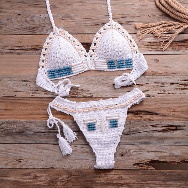 women's swimwear blue shell beaded bikinis set handmade crochet swimsuit women push up knitted beach wear bathing suit, White;black
women's swimwear blue shell beaded bikinis set handmade crochet swimsuit women push up knitted beach wear bathing suit, White;black