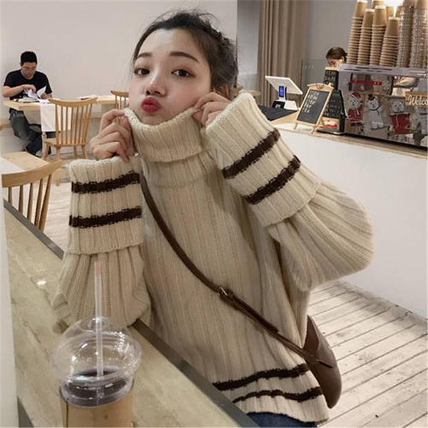 women's sweaters winter sweater women casual autumn korean striped turtleneck warm thick loose full long sleeve knitted pullover, White;black
women's sweaters winter sweater women casual autumn korean striped turtleneck warm thick loose full long sleeve knitted pullover, White;black