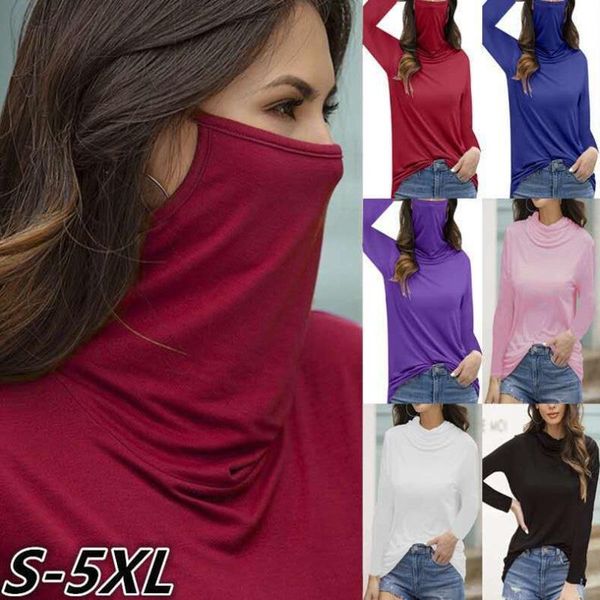 women's t-shirt leisure dust mask high collar solid color long sleeve spring milk silk black loose, White
women's t-shirt leisure dust mask high collar solid color long sleeve spring milk silk black loose, White