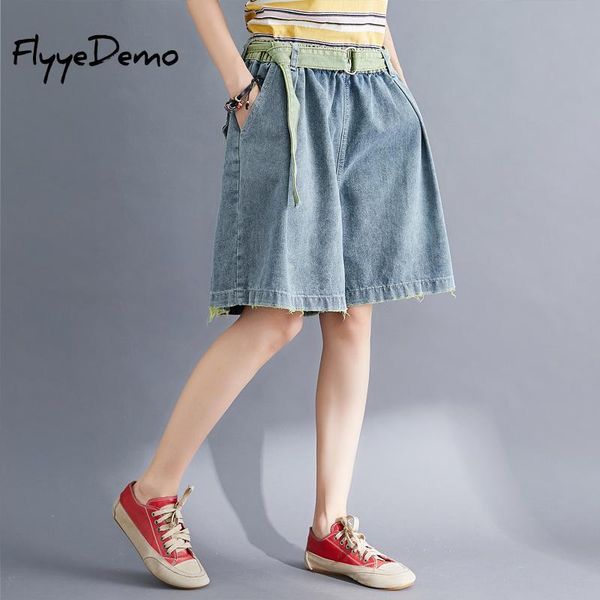 women's shorts summer women vintage short pants with belt wide leg knee-length denim jeans fashion plus size loose mom femme, White;black
women's shorts summer women vintage short pants with belt wide leg knee-length denim jeans fashion plus size loose mom femme, White;black