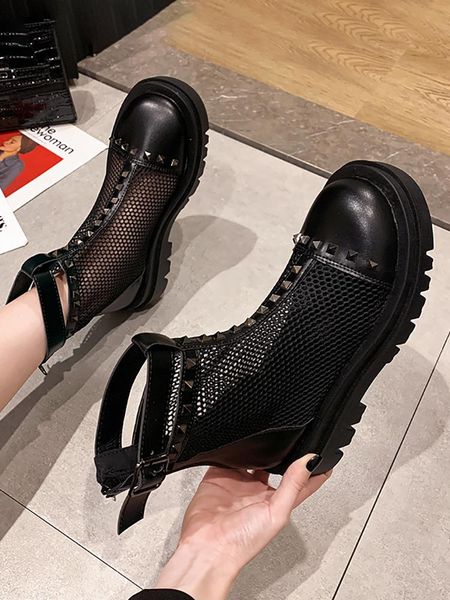 women's shoes spring 2021 fashion rivet round toe thick bottom mesh breathable short boots women, Black
women's shoes spring 2021 fashion rivet round toe thick bottom mesh breathable short boots women, Black