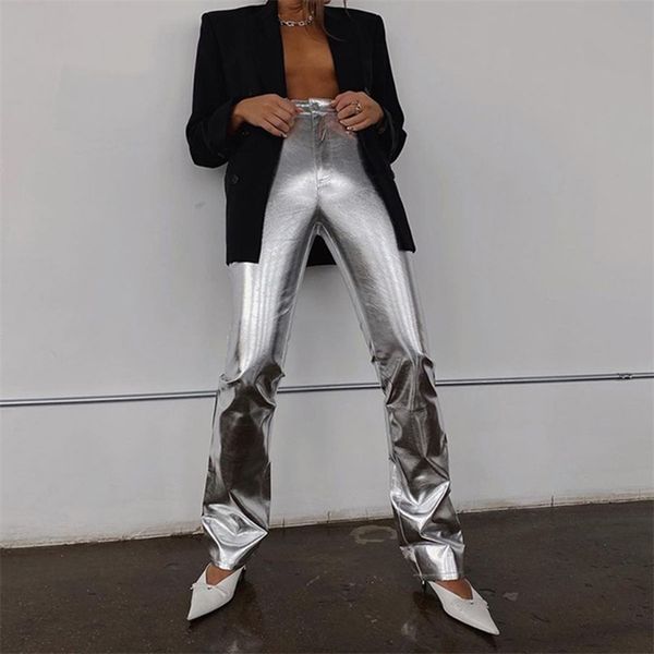 fashion streetwear smooth reflective straight pants silver pu leather high waist zipper casual slim pile up long trousers 210517, Black;white
fashion streetwear smooth reflective straight pants silver pu leather high waist zipper casual slim pile up long trousers 210517, Black;white