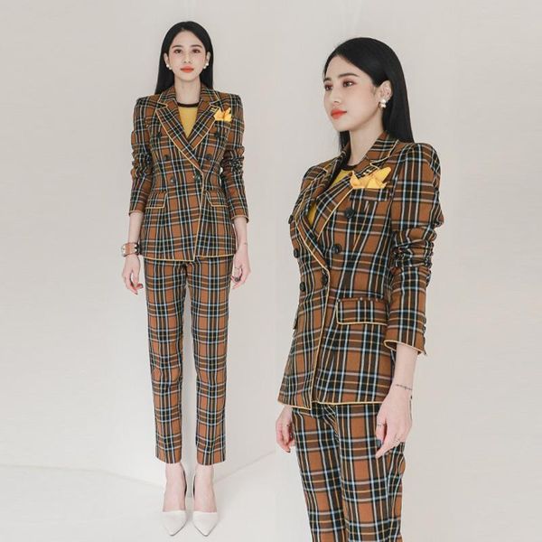 spring autumn fashion women's pantsuit slim elegant british style coffee plaid blazer jacket high waist pants two-piece suit set 210514, White;black
spring autumn fashion women's pantsuit slim elegant british style coffee plaid blazer jacket high waist pants two-piece suit set 210514, White;black