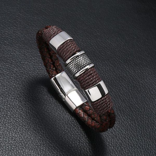 charm bracelets hand-woven stainless steel magnetic buckle leather bracelet simple and versatile men's titanium wholesale, Golden;silver
charm bracelets hand-woven stainless steel magnetic buckle leather bracelet simple and versatile men's titanium wholesale, Golden;silver