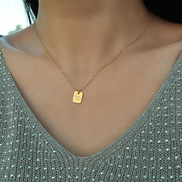 pendant necklaces good luck square medal necklace women's carved geometric gold chain minimalist titanium steel fashion jewelry 2021, Silver
pendant necklaces good luck square medal necklace women's carved geometric gold chain minimalist titanium steel fashion jewelry 2021, Silver