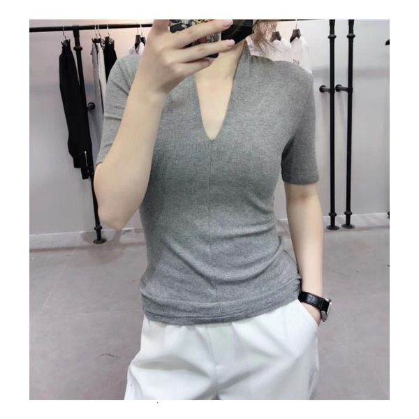 women's blouses & shirts feminine elegant slim half sleeve t-shirt women tee deep v-neck q8lp, White 
women's blouses & shirts feminine elegant slim half sleeve t-shirt women tee deep v-neck q8lp, White
