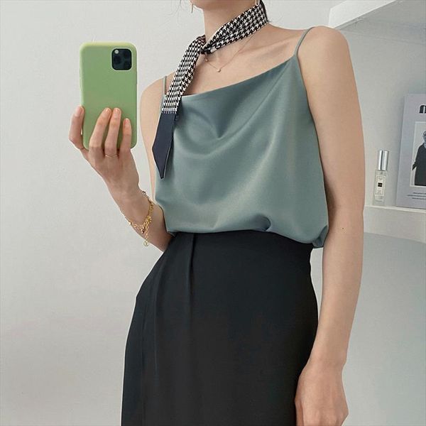 solid satin strapless fashion women cami simple loose with slings casual inside thin ladies temperament summer, White
solid satin strapless fashion women cami simple loose with slings casual inside thin ladies temperament summer, White