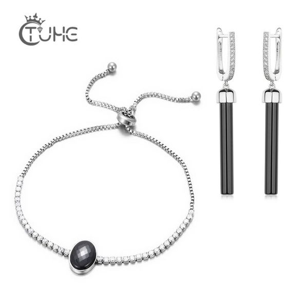 earrings & necklace black white ceramic jewelry set for women bling cubic zircon long earring cut surface adjust bracelet fashion gift 2, Silver
earrings & necklace black white ceramic jewelry set for women bling cubic zircon long earring cut surface adjust bracelet fashion gift 2, Silver