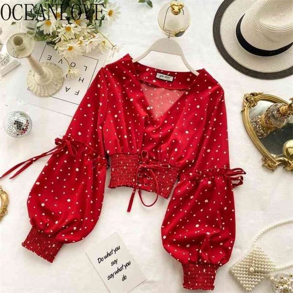 oceanlove polka dot short women blouses and v neck bandage chic puff sleeve shirts spring korean blusas 13627 210323, White
oceanlove polka dot short women blouses and v neck bandage chic puff sleeve shirts spring korean blusas 13627 210323, White