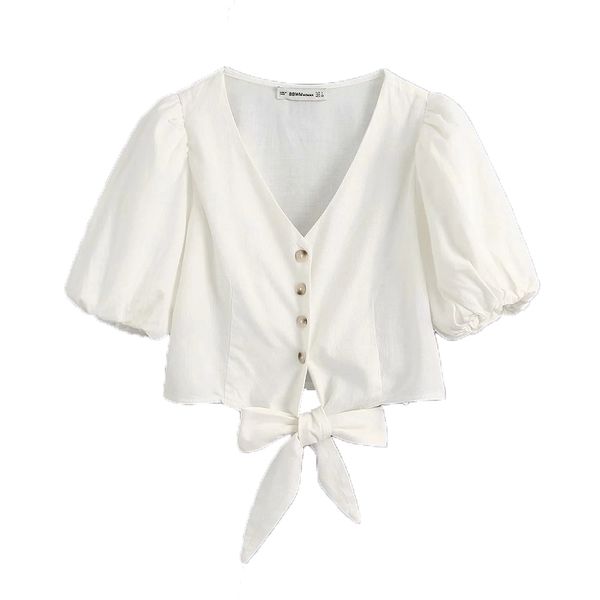 women fashion bow tie buttons smocked blouses vintage v neck puff sleeve shirts girls chic 210520, White
women fashion bow tie buttons smocked blouses vintage v neck puff sleeve shirts girls chic 210520, White