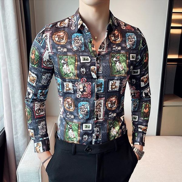 men's casual shirts printing shirt spring and autumn long sleeved korean slim chemise homme hip hop male floral blouses streetwear, White;black
men's casual shirts printing shirt spring and autumn long sleeved korean slim chemise homme hip hop male floral blouses streetwear, White;black
